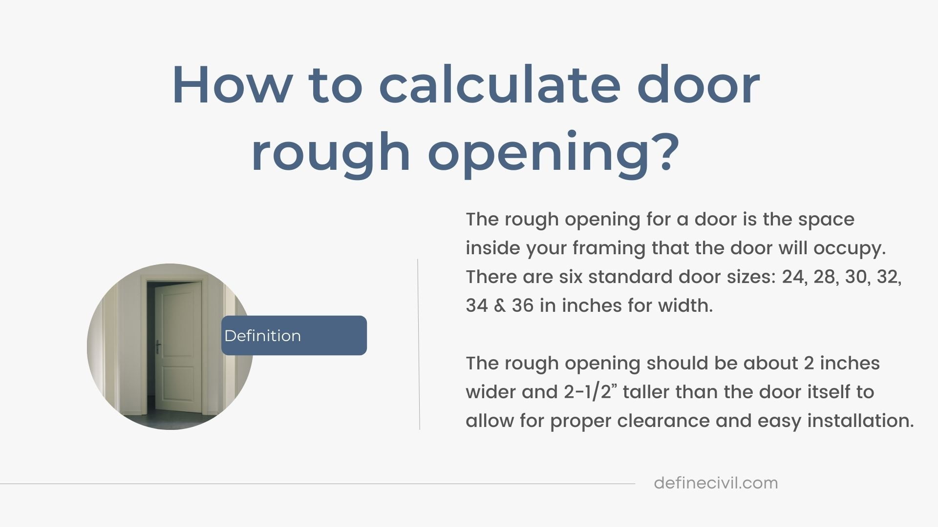 Rough opening for doors 24”, 28”, 30”, 32”& 36” Opening Sizes & Charts Definecivil