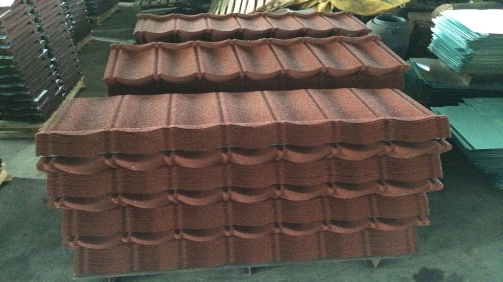Colorful stone coated roof tiles. 