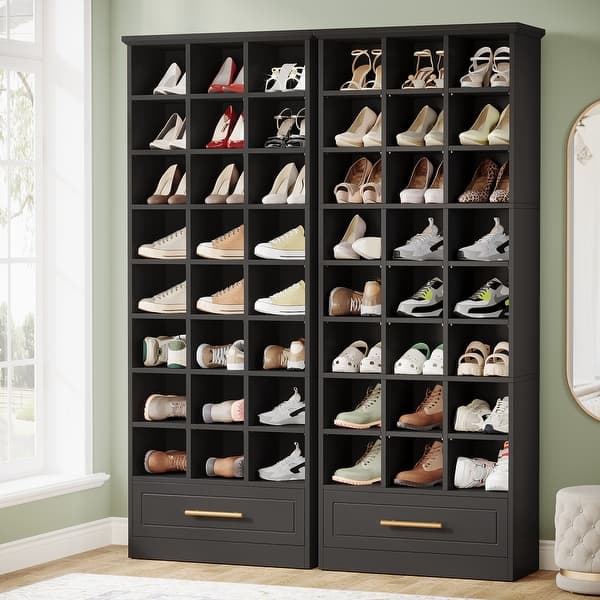 70.9-Inch Shoe Storage Cabinet, Tall Wooden Shoe Rack with 24 ...
