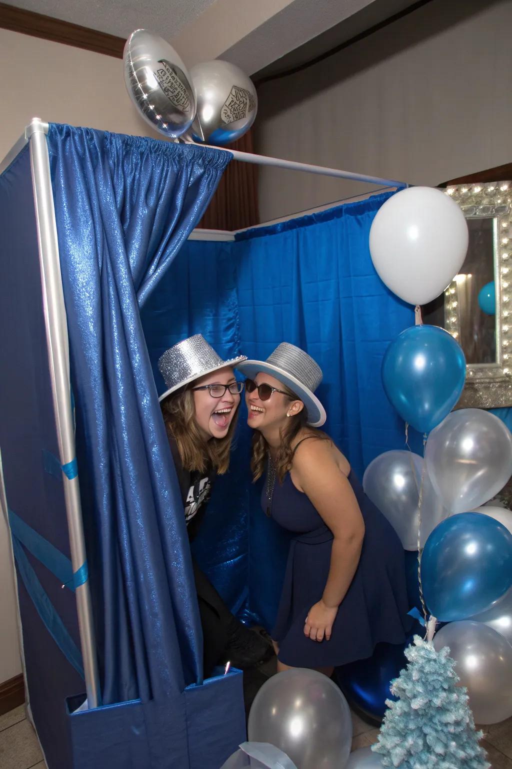 Capture unforgettable moments with a fun and interactive blue photo booth.