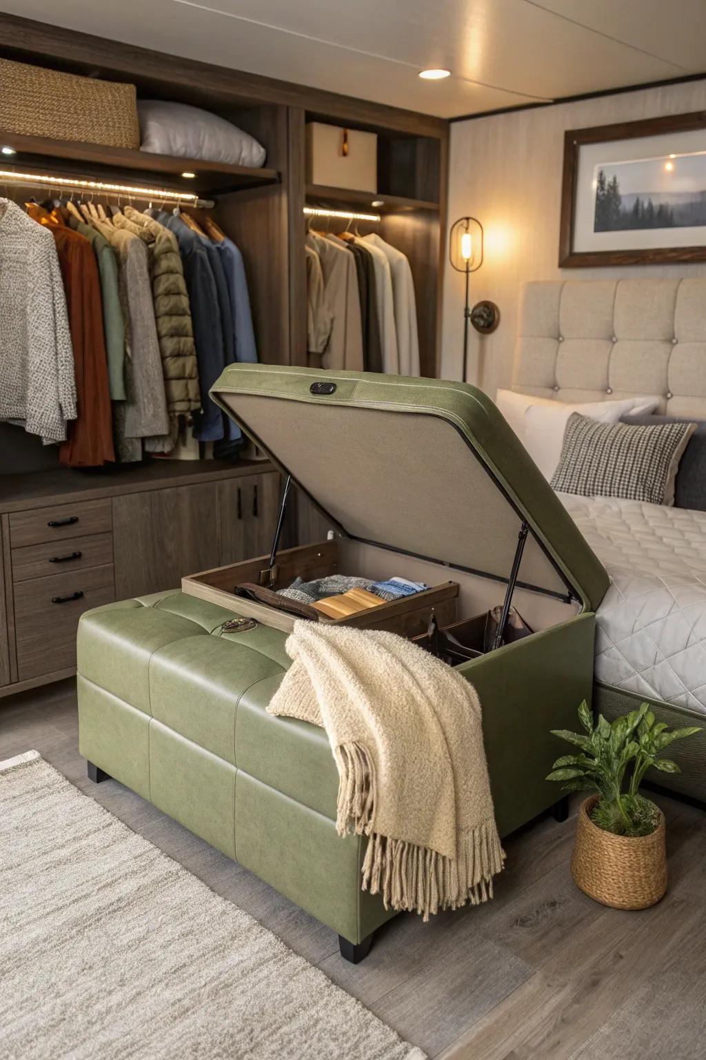 Dual-purpose furniture adds style and functionality to your RV living space.