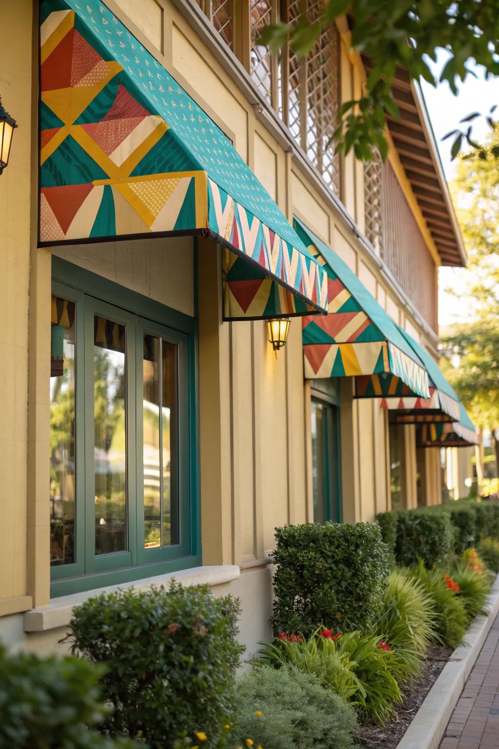 Add sophistication with geometric patterns on your window awnings.