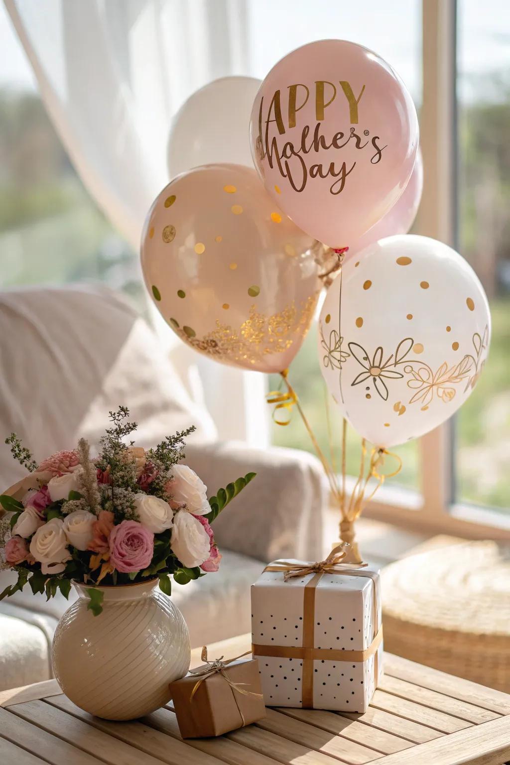 Combine gifts and balloons for a delightful surprise this Mother's Day.