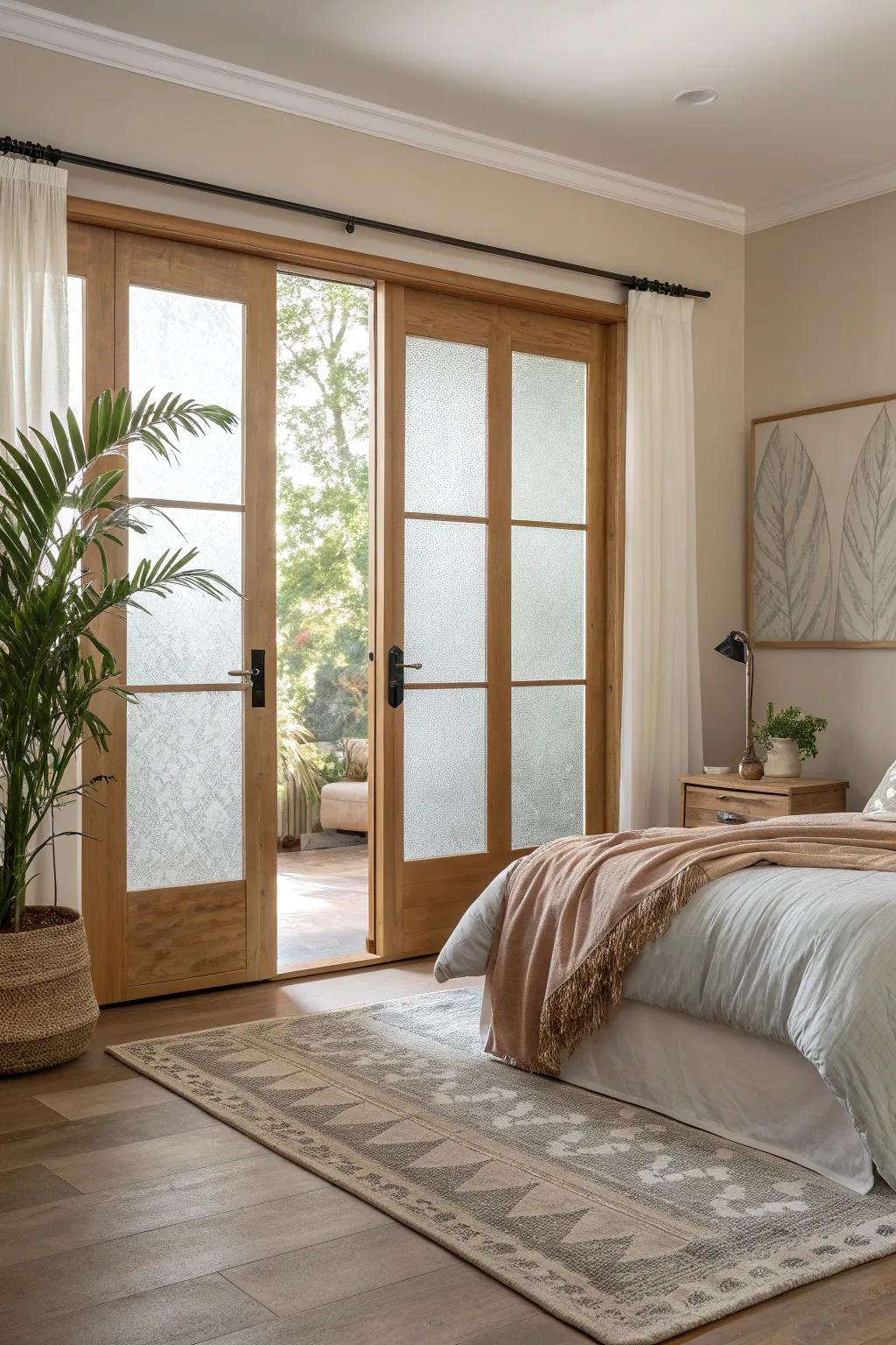 Achieve the perfect balance of privacy and style with frosted glass sliding doors.