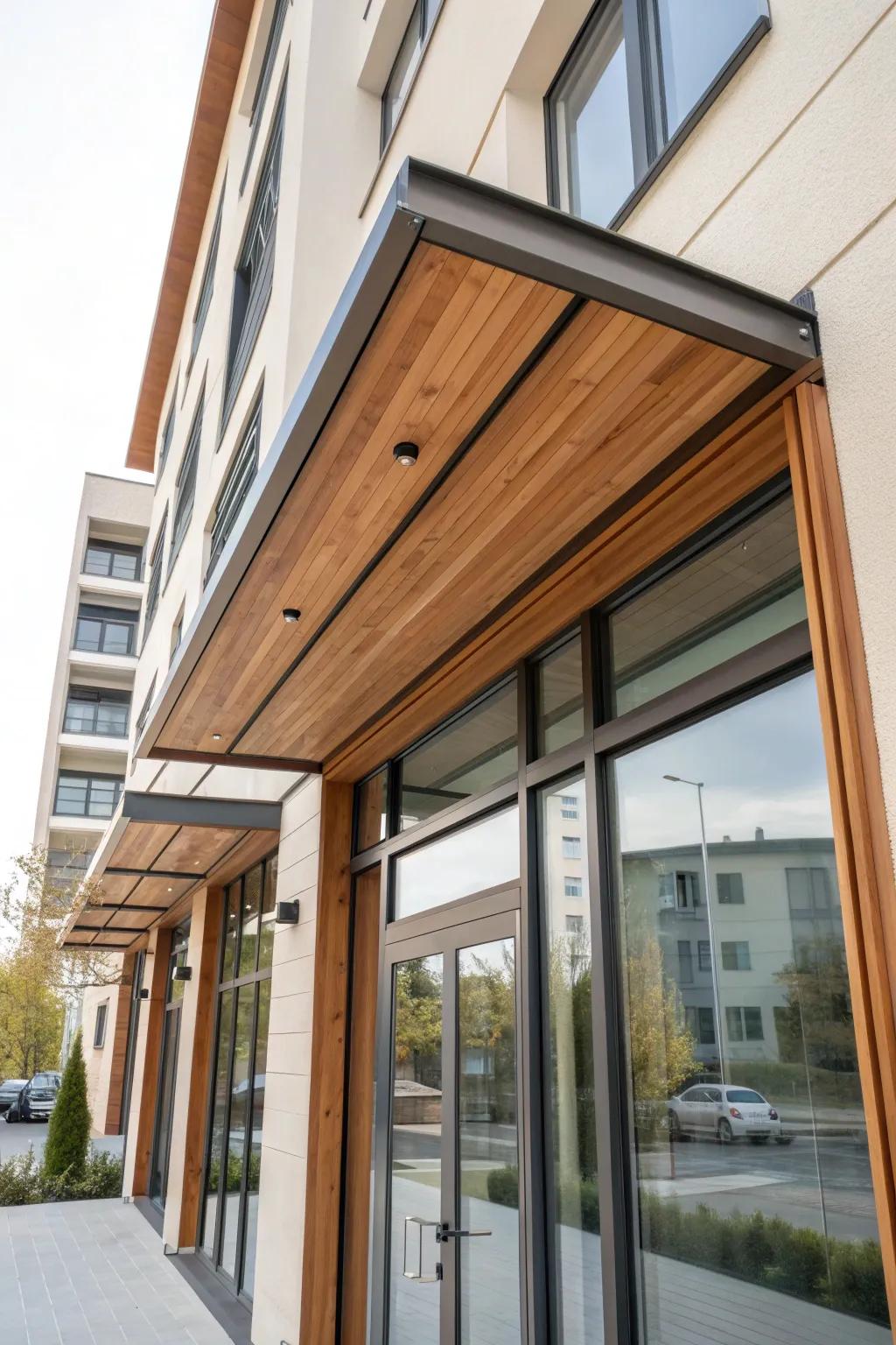 Embrace simplicity with sleek and minimalist wood awnings.