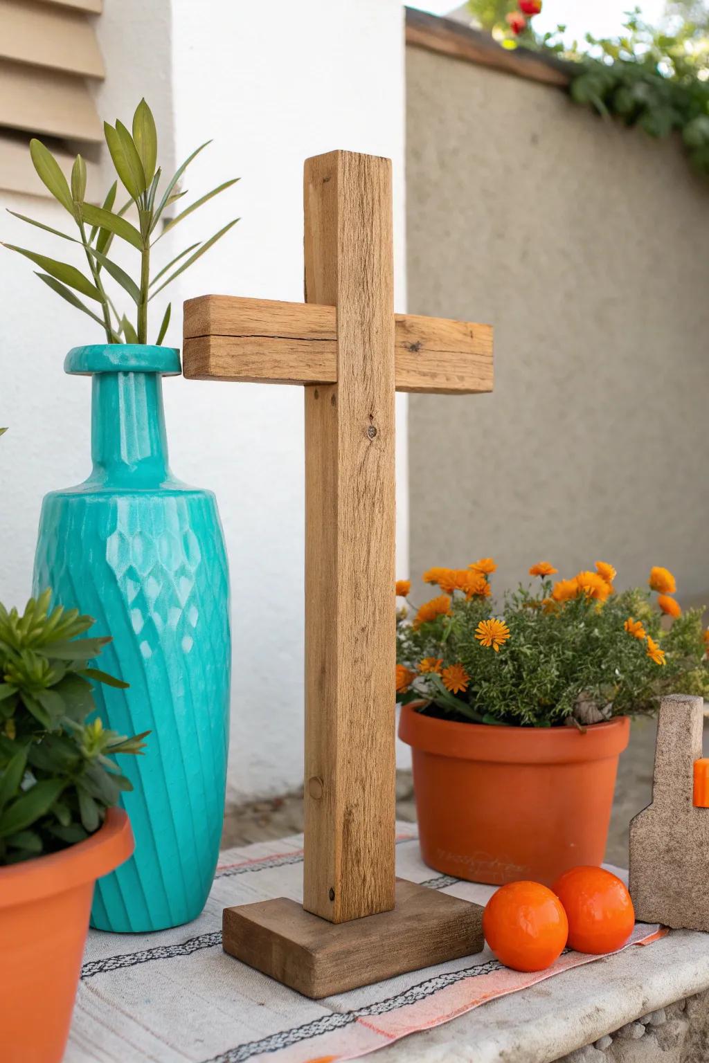 Let nature shine through with a wooden cross that’s au naturel.