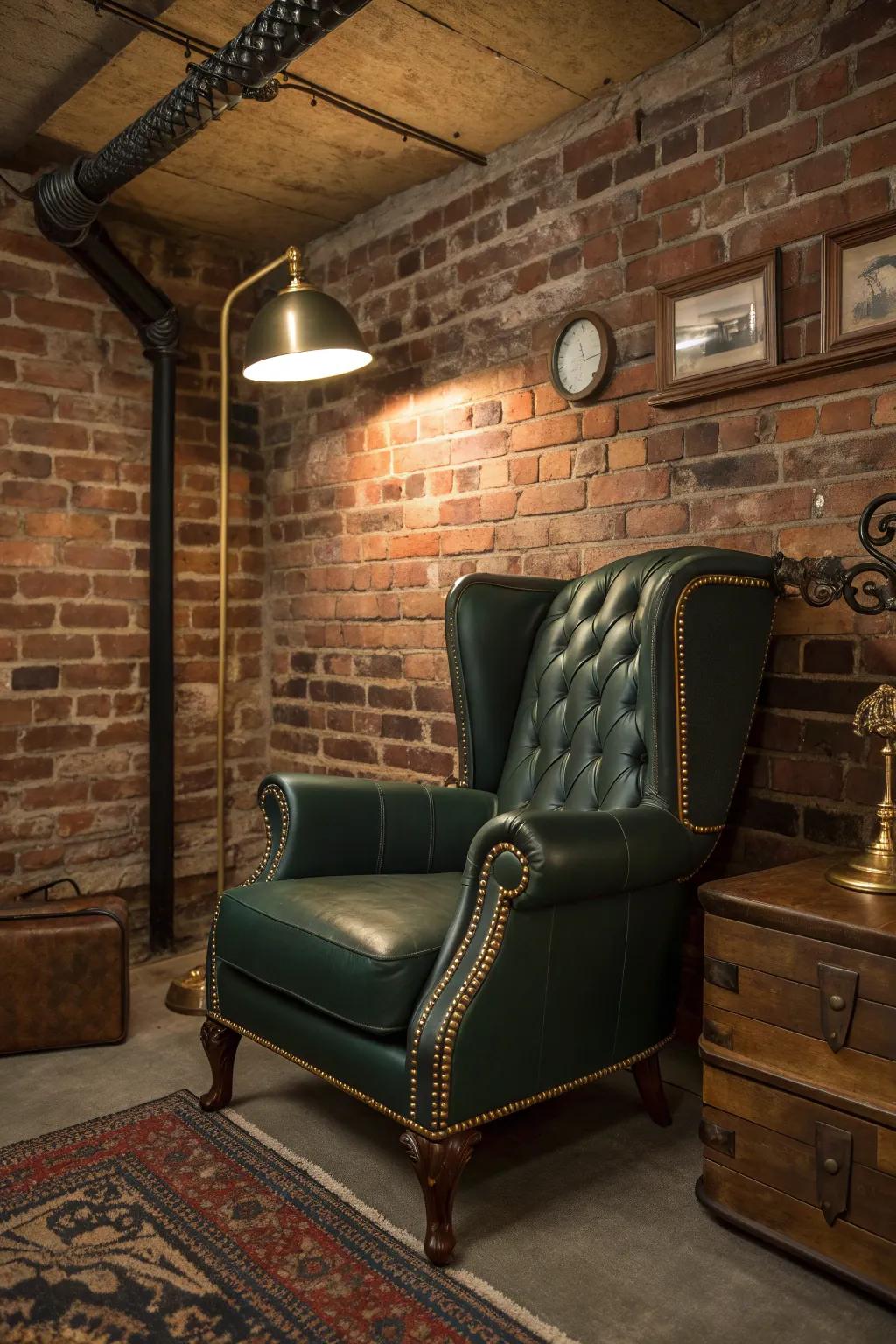 Combine brick walls with vintage pieces for a space rich in character. 🪑 #VintageStyle #TimelessDecor