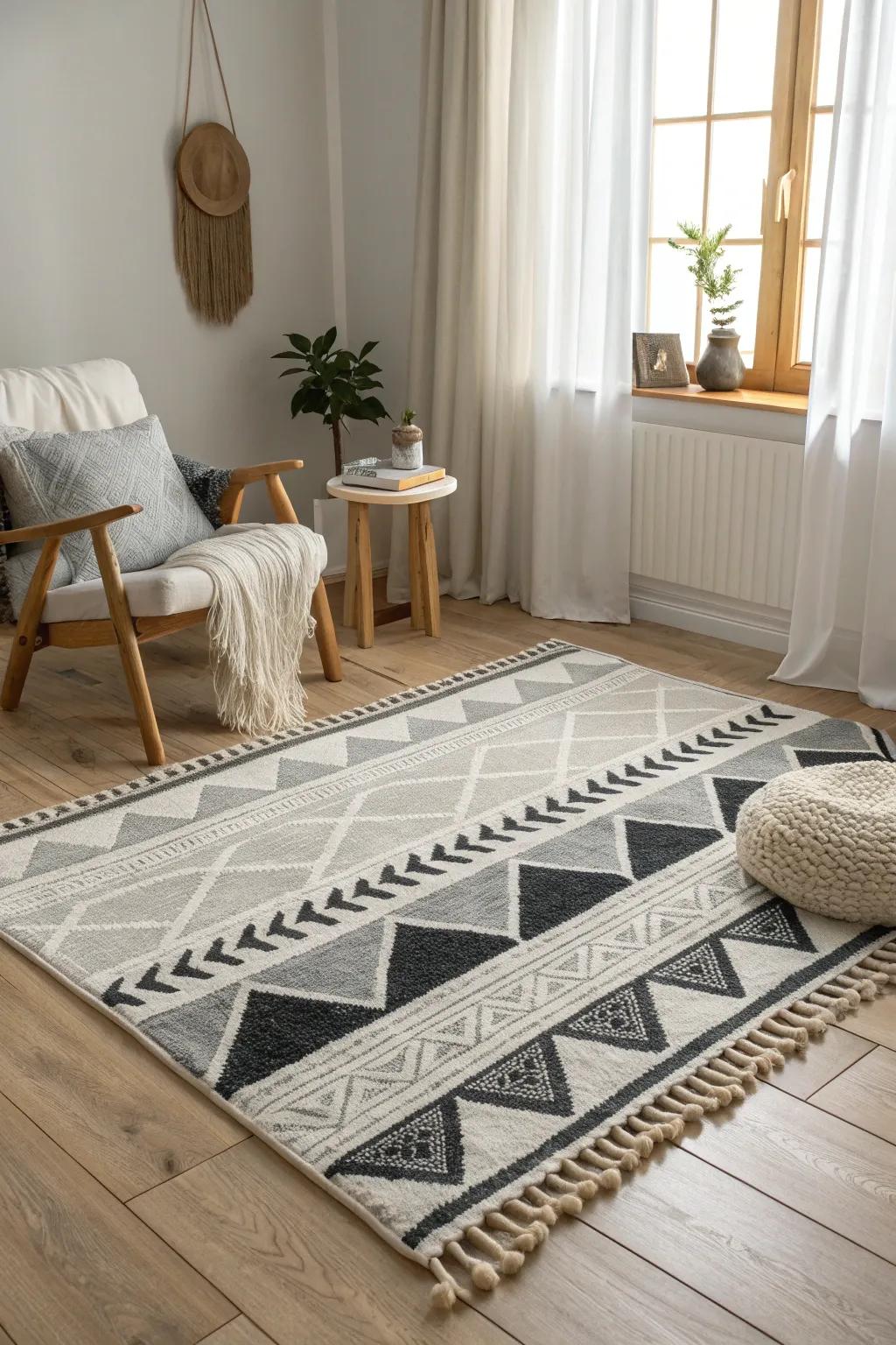 Monochrome rugs offer a sleek, modern aesthetic that’s effortlessly chic.