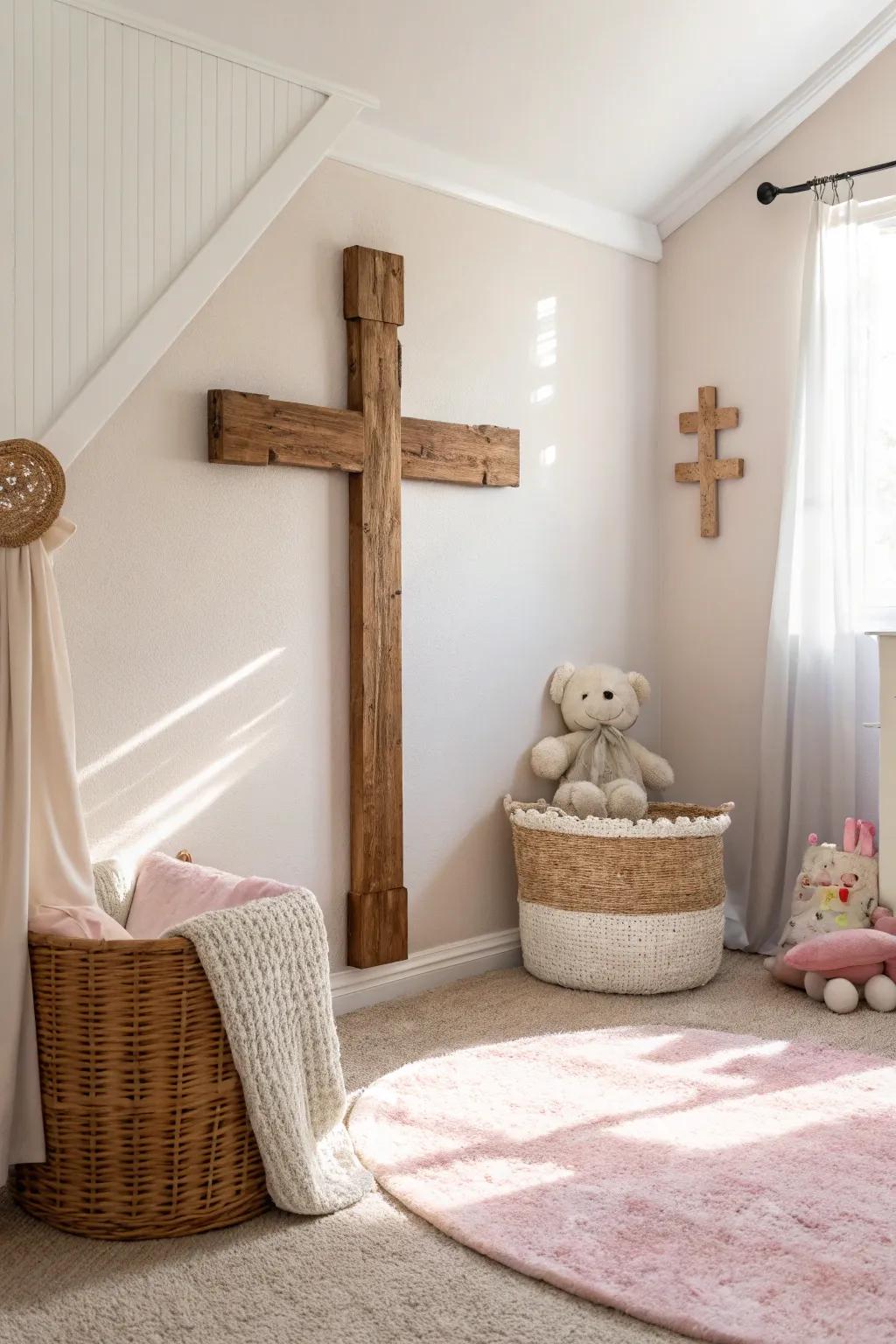 Bring joy and meaning to a child’s space with a playful wooden cross.