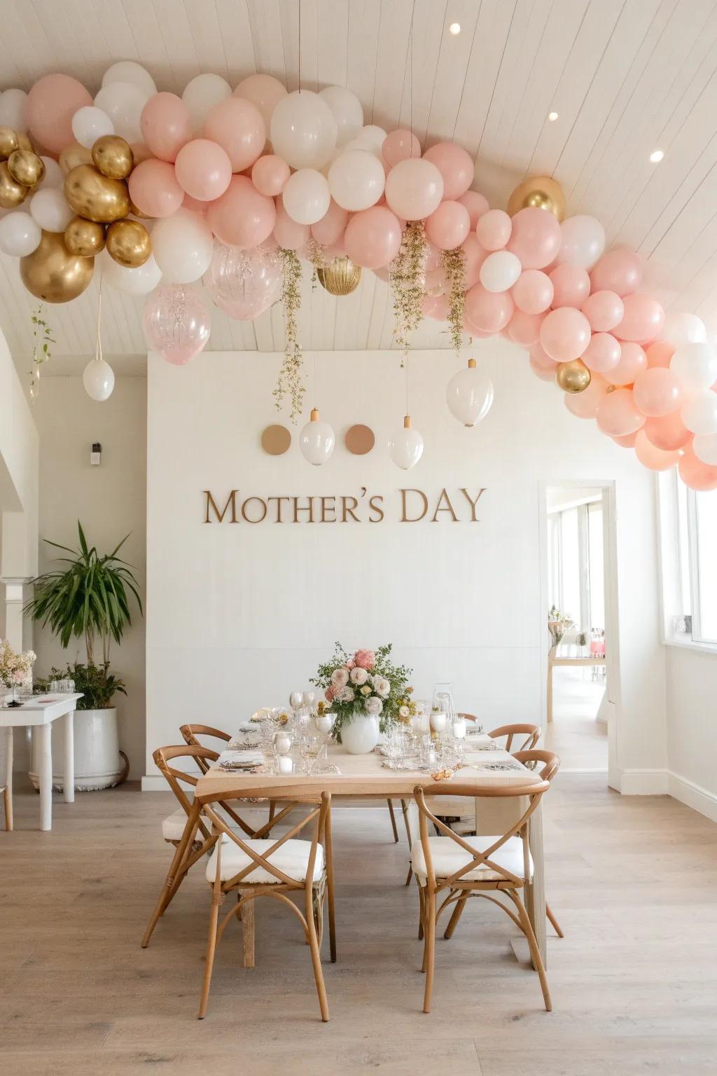 Dine under a cloud of balloons with a stunning ceiling installation.