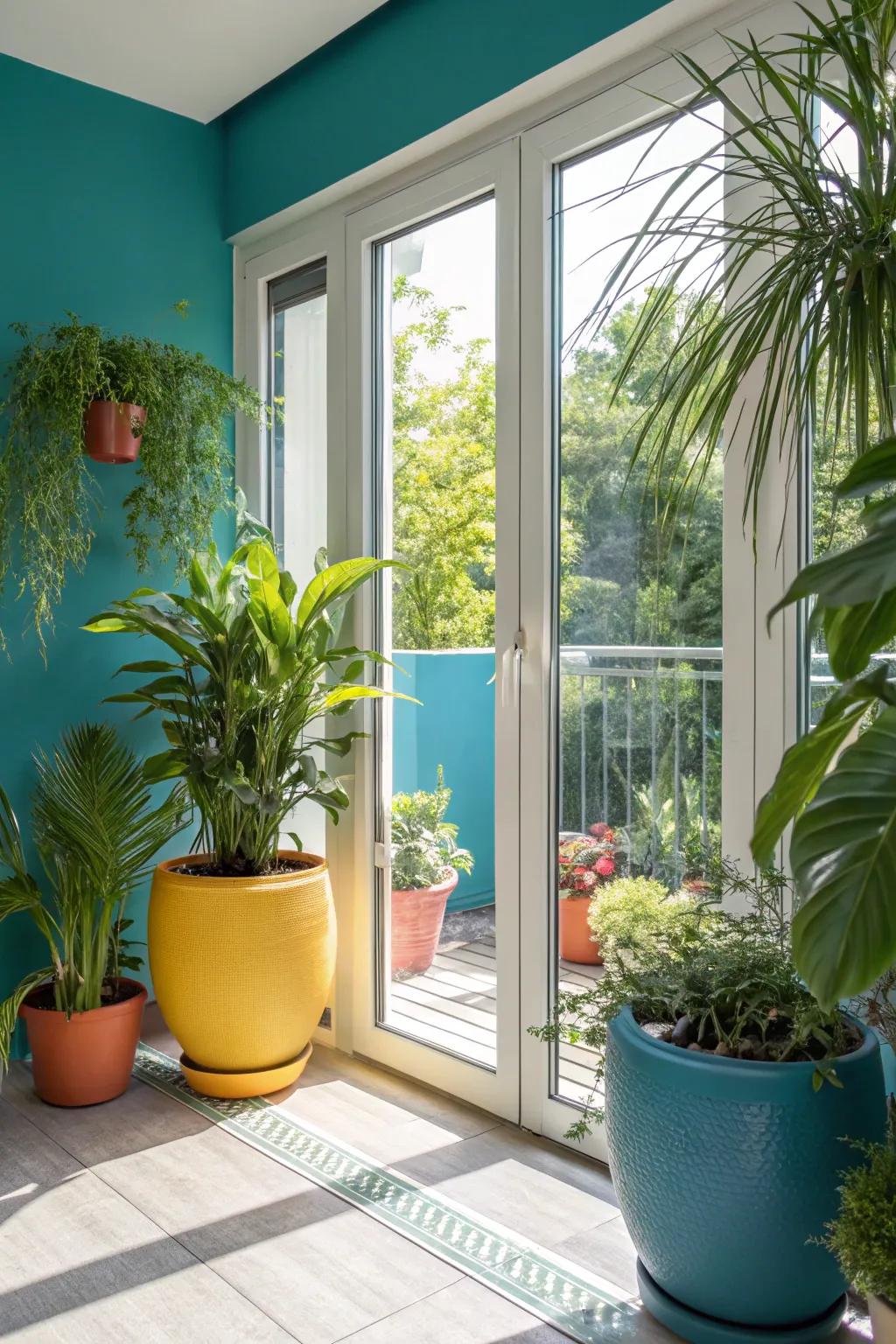 Bring nature indoors with sliding glass doors and lush greenery for a tranquil retreat.