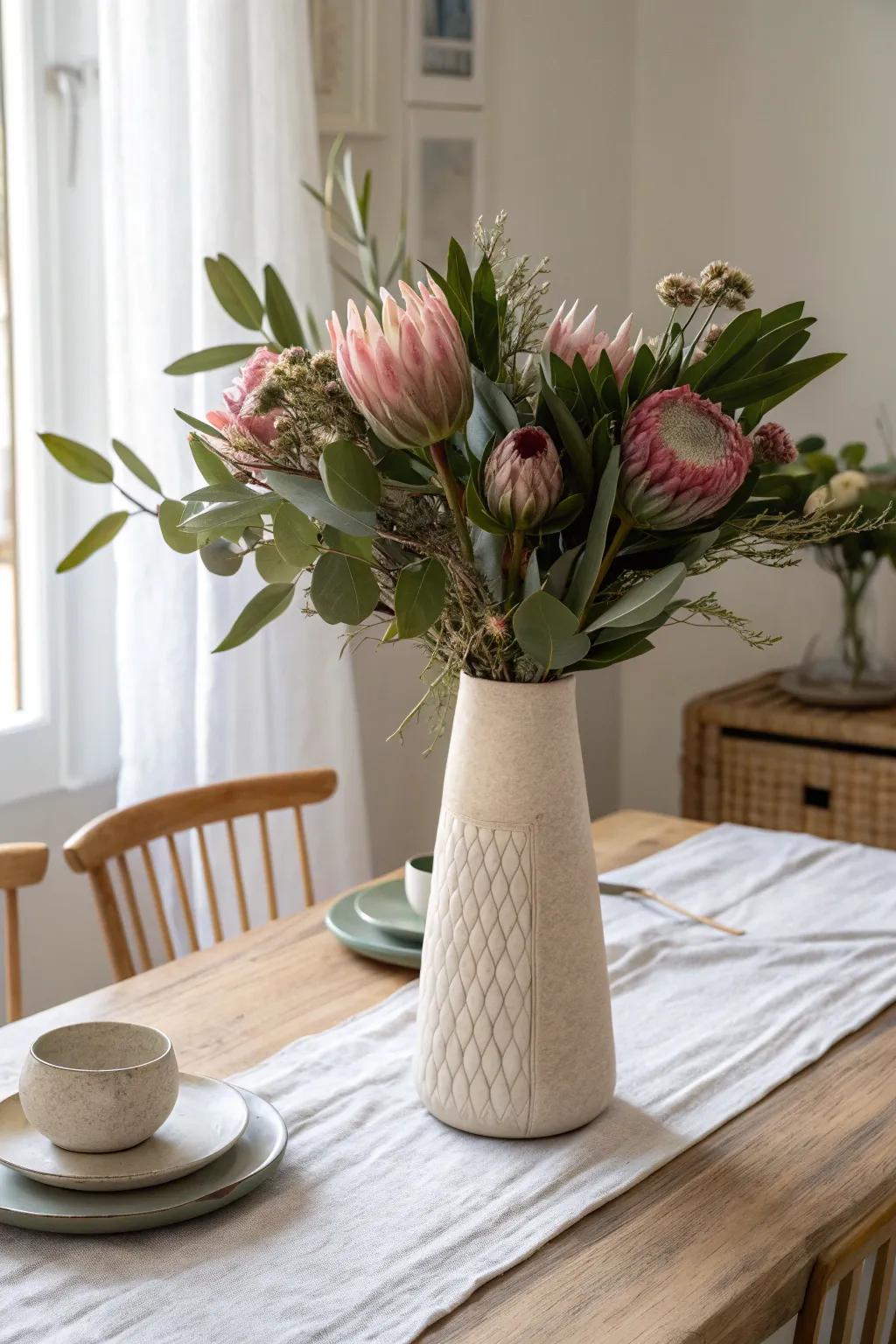 Proteas add wild, exotic beauty to any eclectic living space. 🌺 #ExoticBeauty #ProteaPower