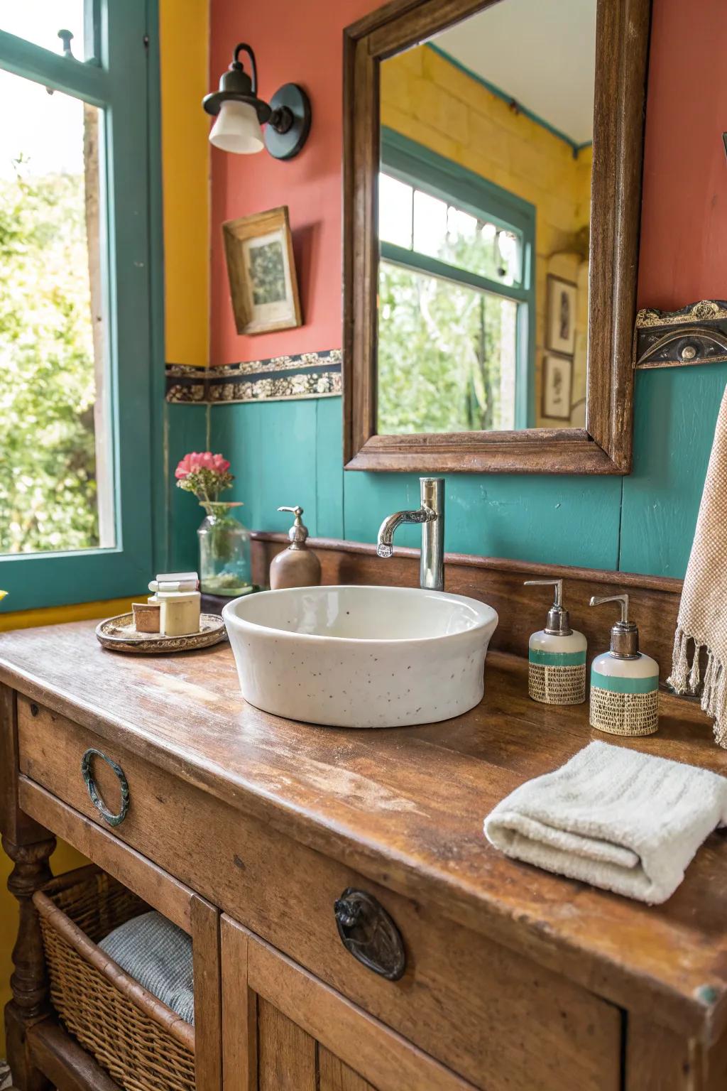Capture timeless elegance with vintage-style wooden tops and classic fixtures.