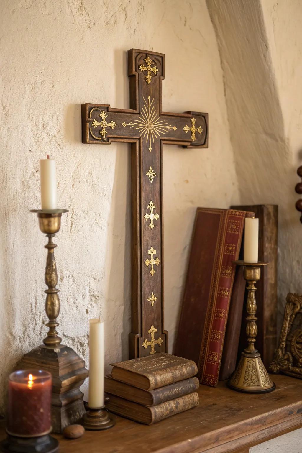 Capture the essence of the past with an antique wooden cross that tells a story. #VintageStyle #TimelessDecor