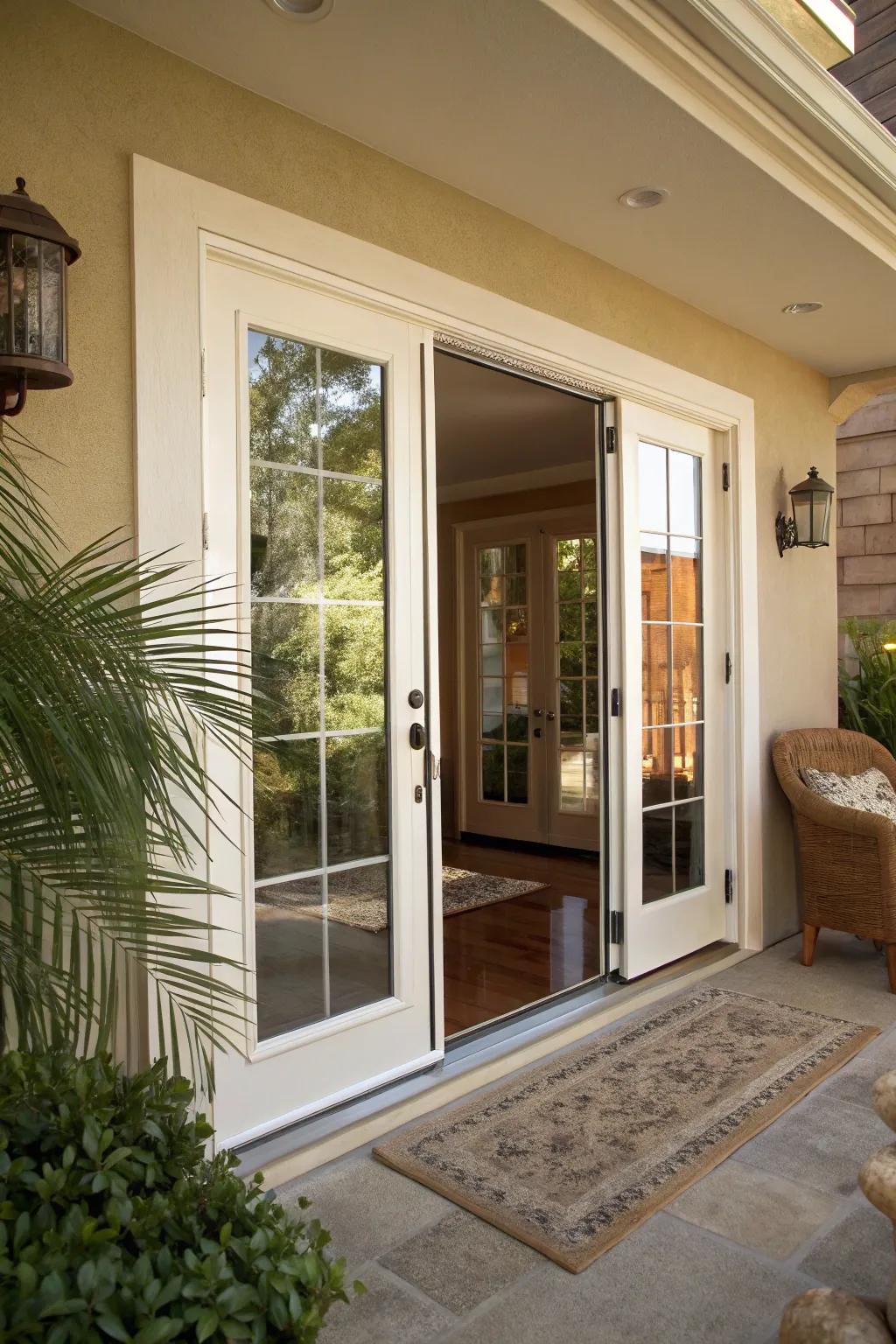 Single doors with sidelights offer a modern aesthetic and invite natural light.