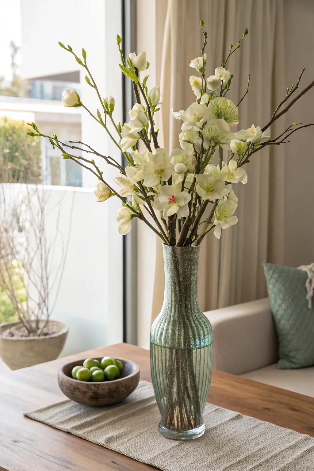 Sculptural branches bring natural elegance to any Scandinavian-style living room.