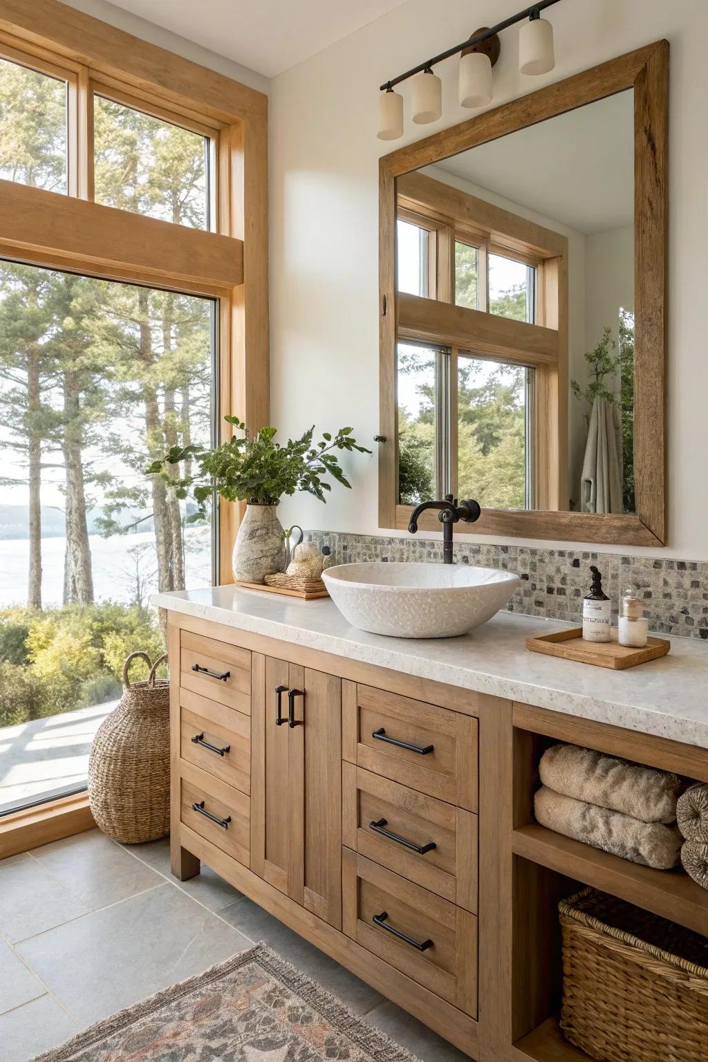 Express your unique style with an eclectic mix of materials in your vanity design. #CreativeSpaces #InteriorDesign