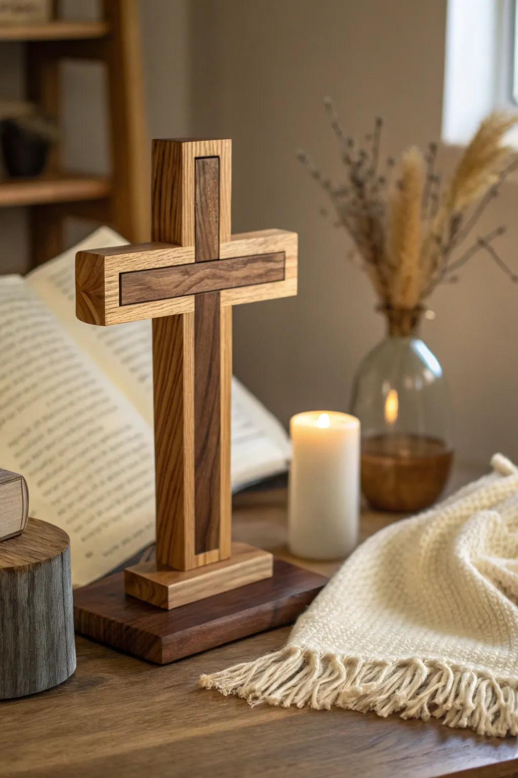 Celebrate the diversity of wood with a cross that combines contrasting grains.