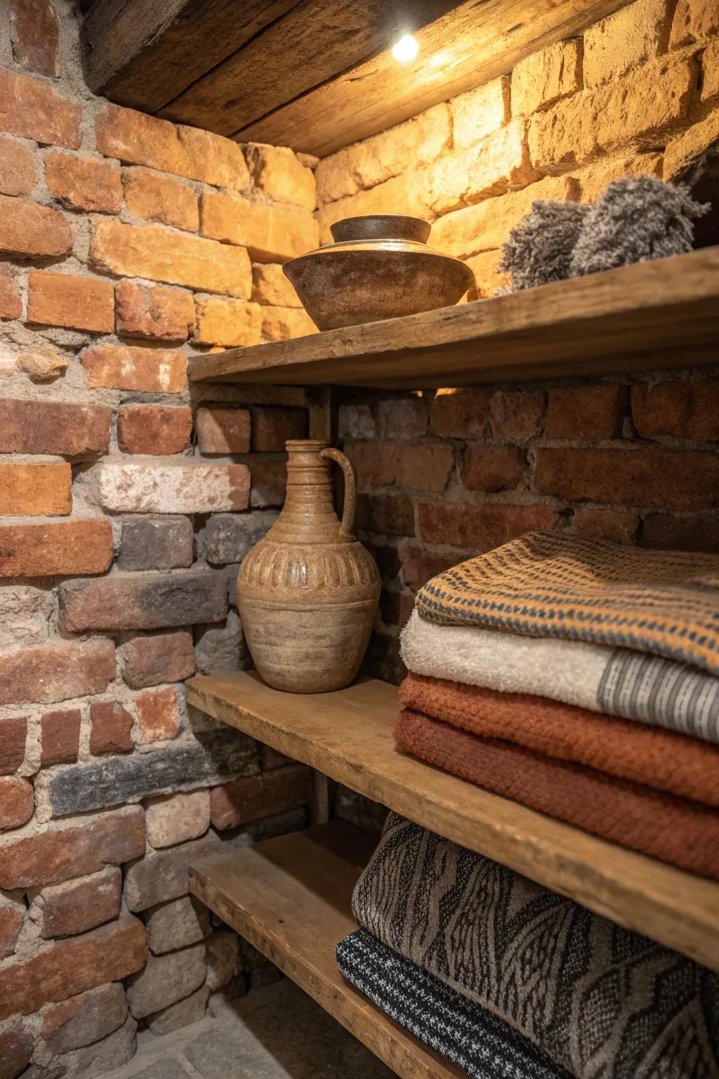 Introduce unique artisan touches against your brick walls for a personalized space.