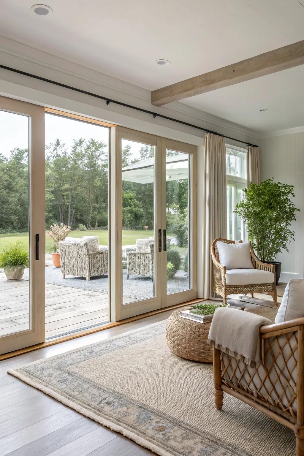 Bridge the gap between your home and nature with seamless sliding glass doors for ultimate indoor-outdoor living. 🌿 #OutdoorLiving #HomeDesign #SeamlessLiving