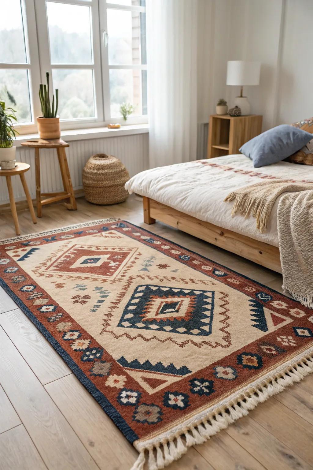 Tribal patterns add cultural flair and a touch of the exotic to your bedroom.