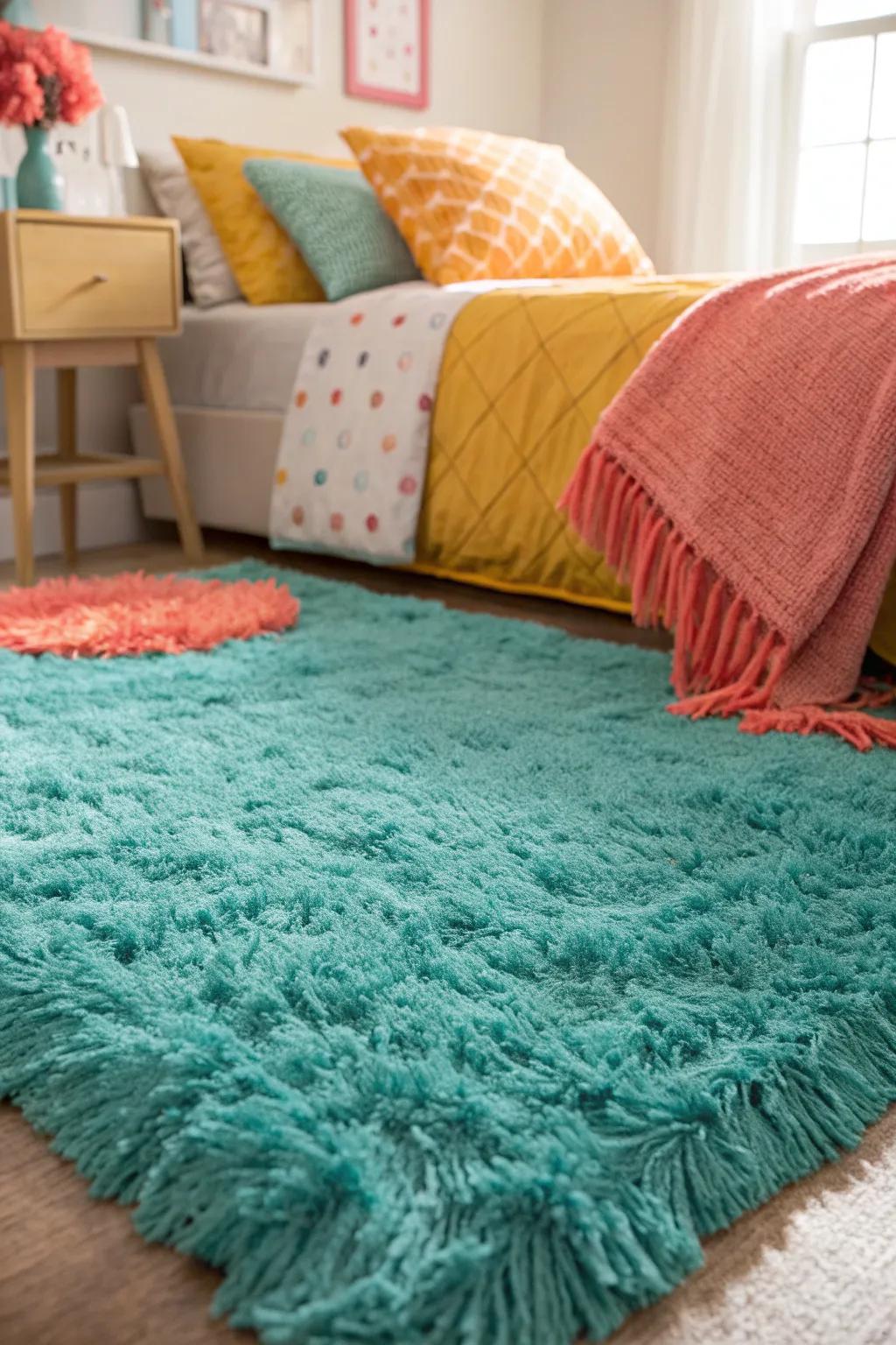 Indulge in ultimate comfort with a shag rug that invites you to relax and unwind.