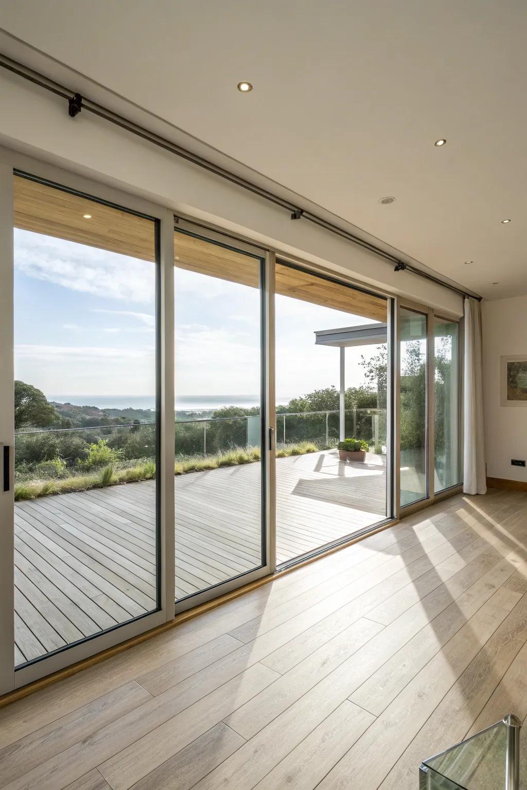 Frameless sliding doors add a touch of elegance and seamless design to any home.