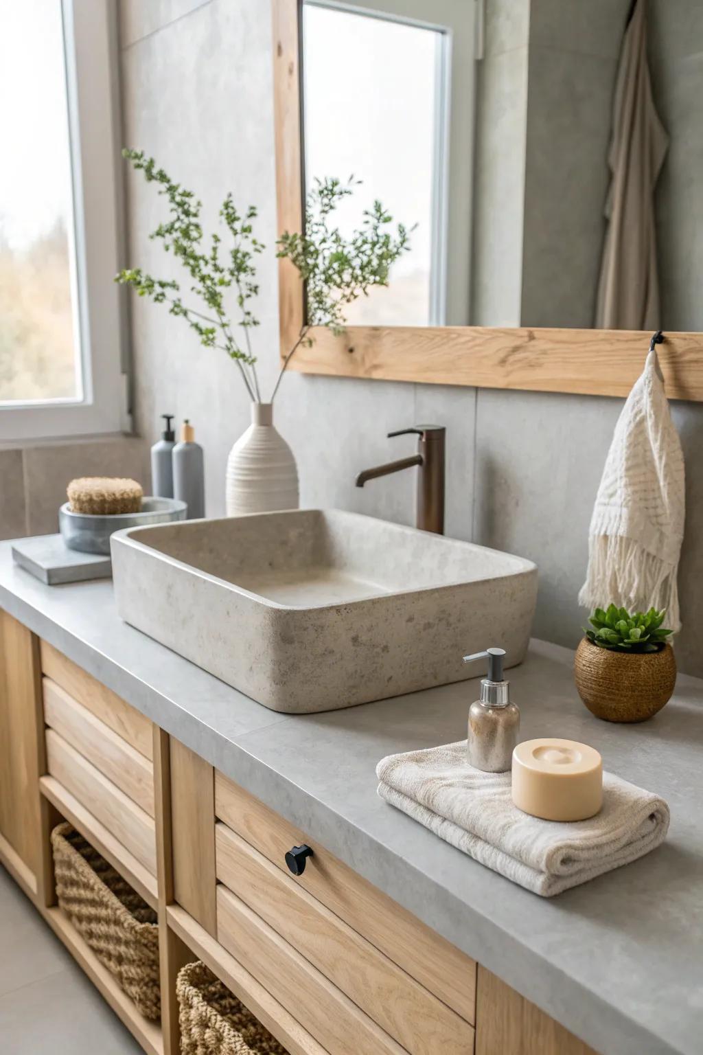 Achieve modern elegance with concrete vanity tops, perfect for minimalist designs.