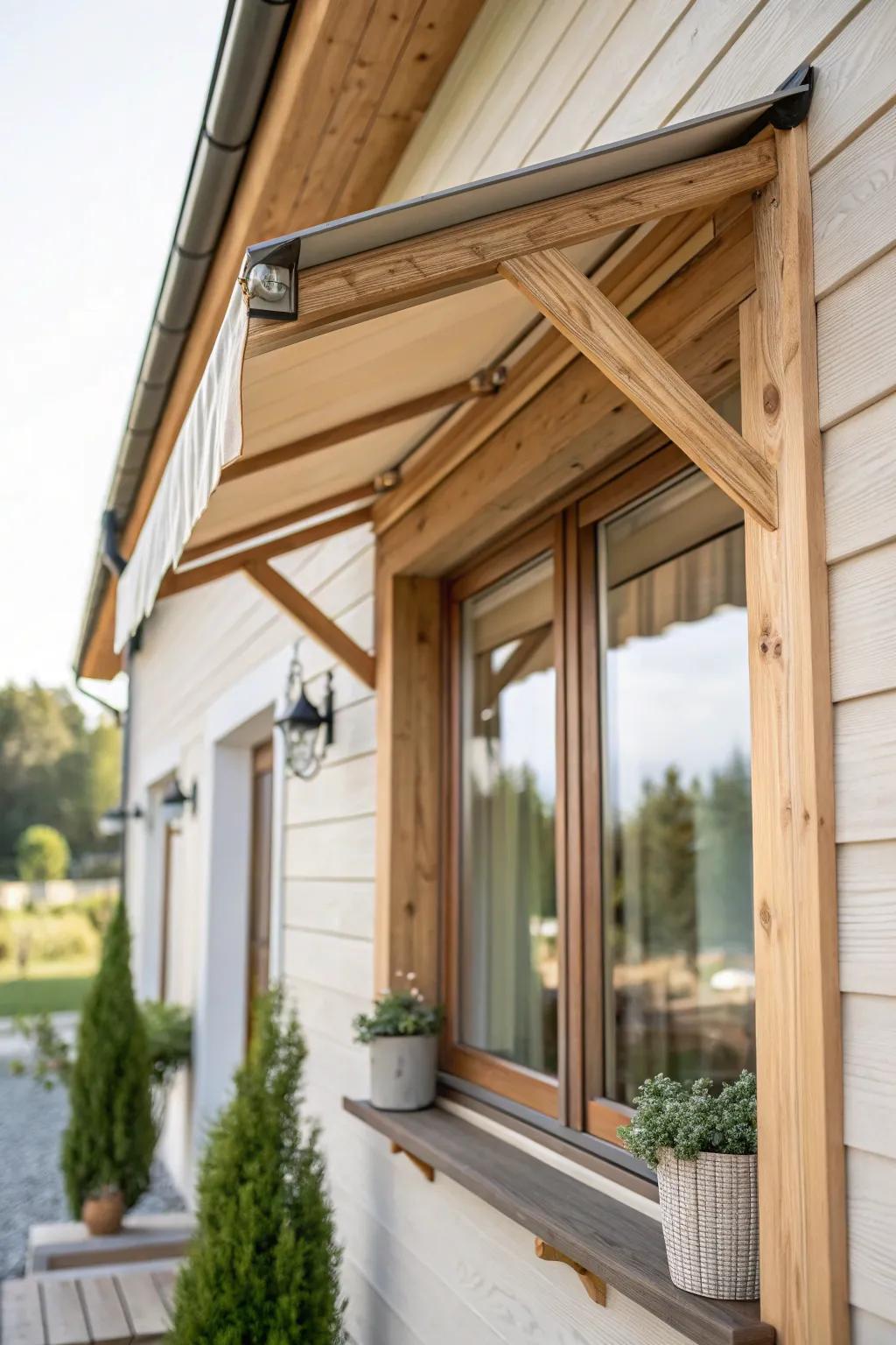 Embrace the organic beauty of natural wood finishes for your awnings.