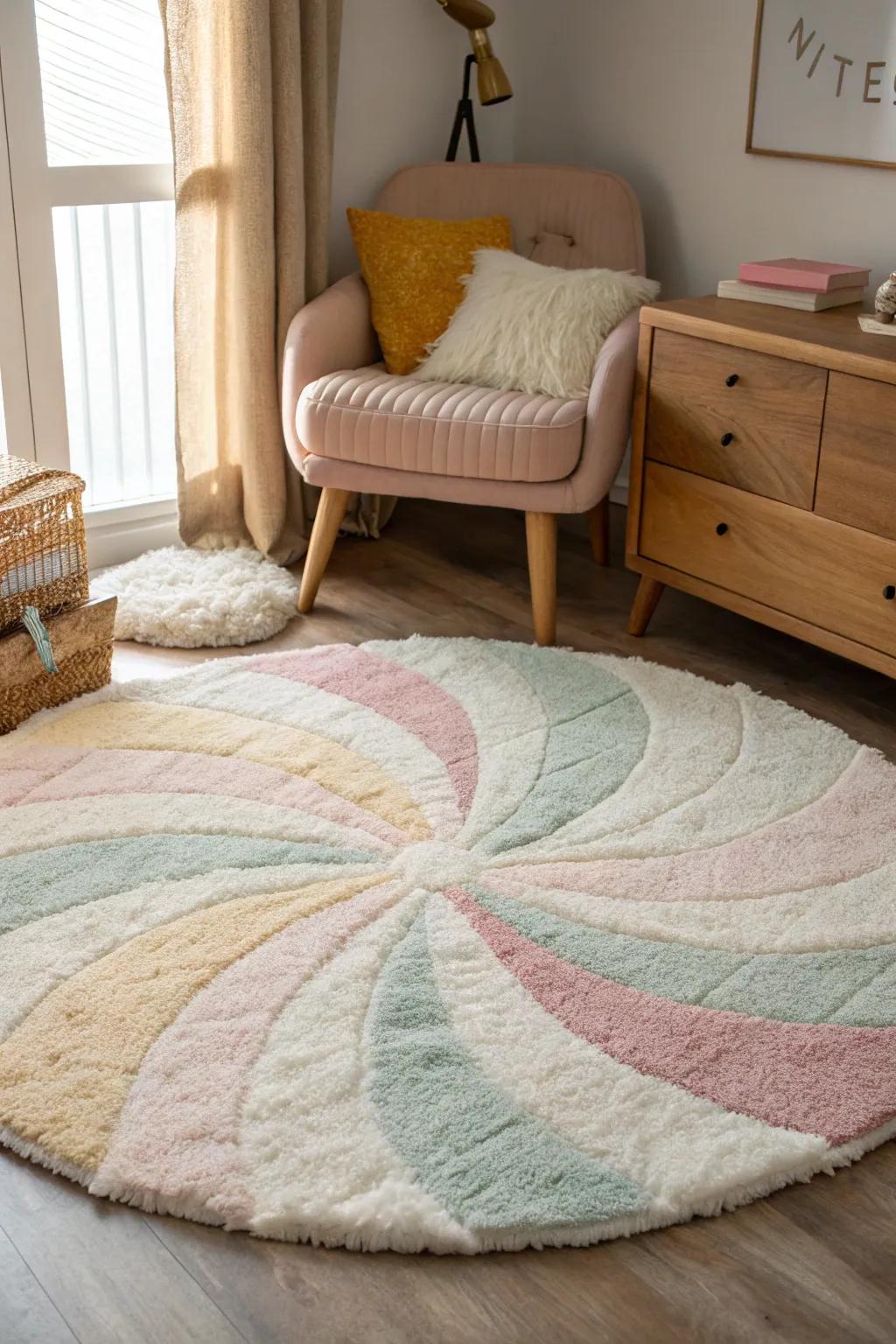 Round rugs bring a playful twist and soften the overall design of your bedroom. #RoundRug #BedroomDecor