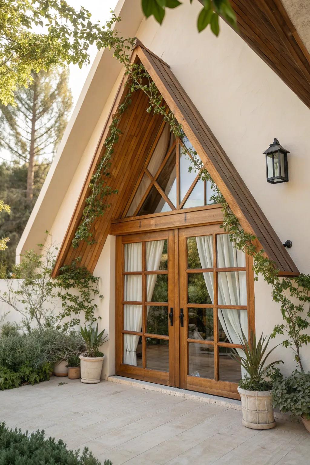 Add rustic charm with triangular A-frame wooden window awnings. 🌿 #RusticDesign #HomeInspiration