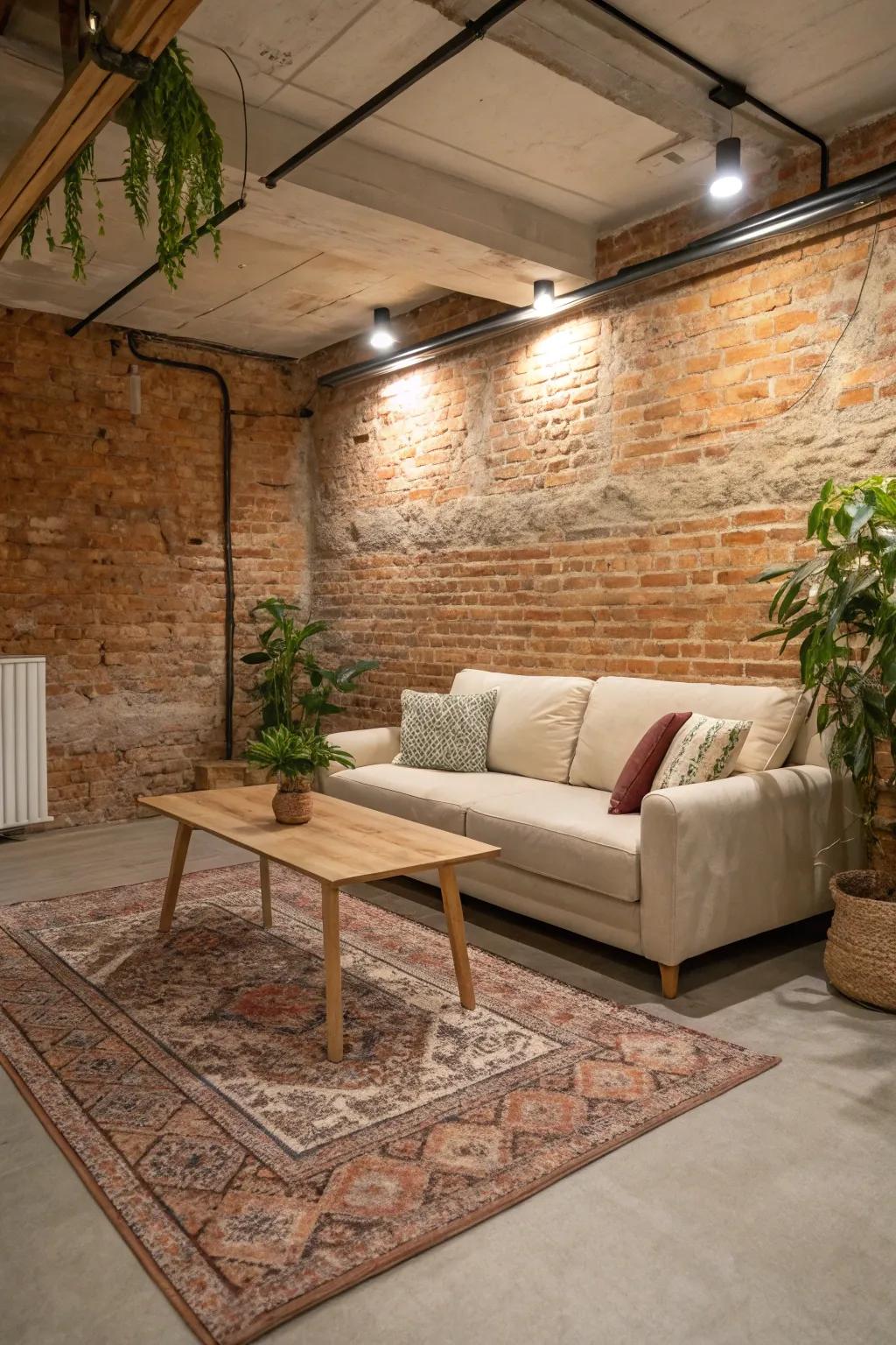 Highlight your brick walls with minimalist decor for a clean, sophisticated look.