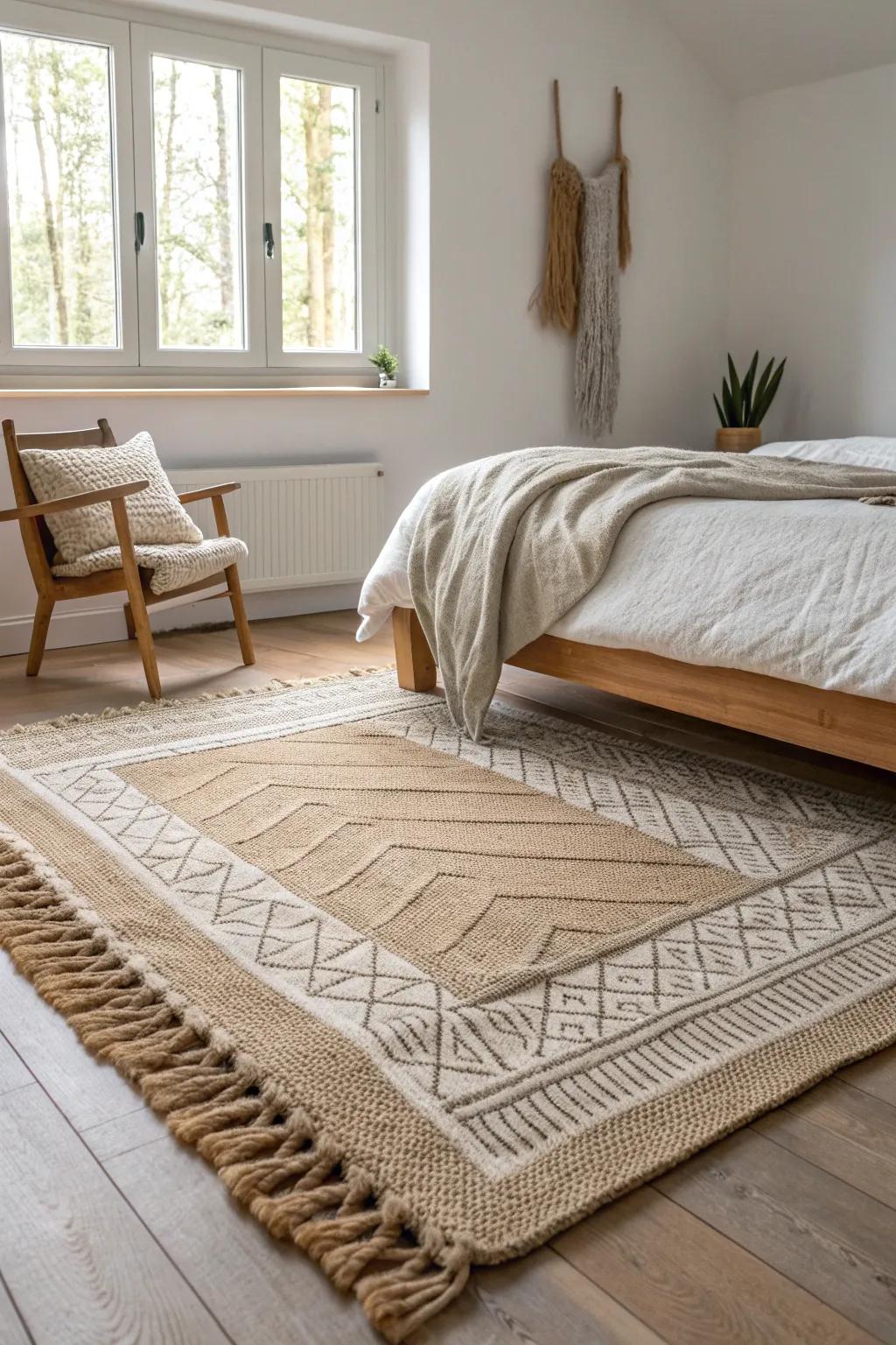 Layered rugs add depth and dimension, elevating your bedroom decor to new heights.