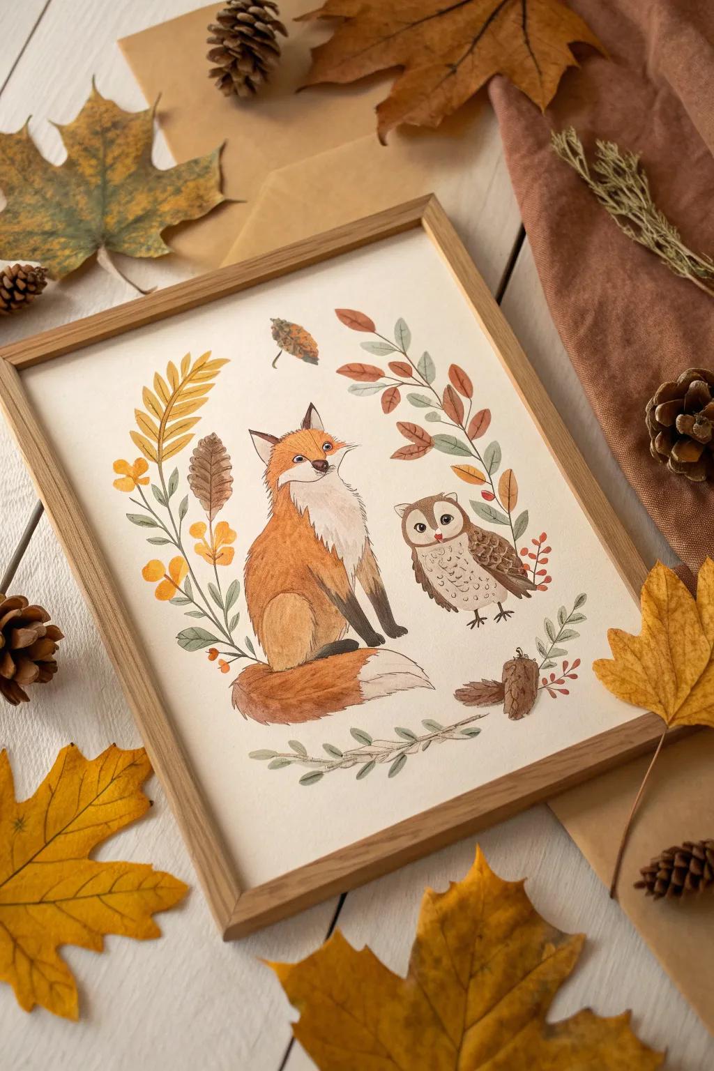 Bring a touch of whimsy to your decor with a poster of charming woodland creatures.