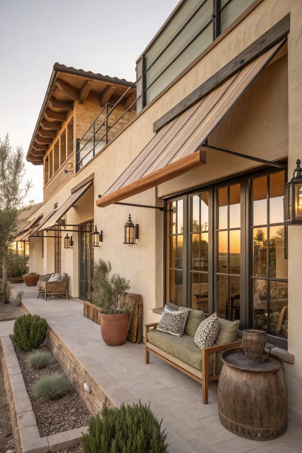 Create a unique vibe by combining modern lines with rustic wood elements.