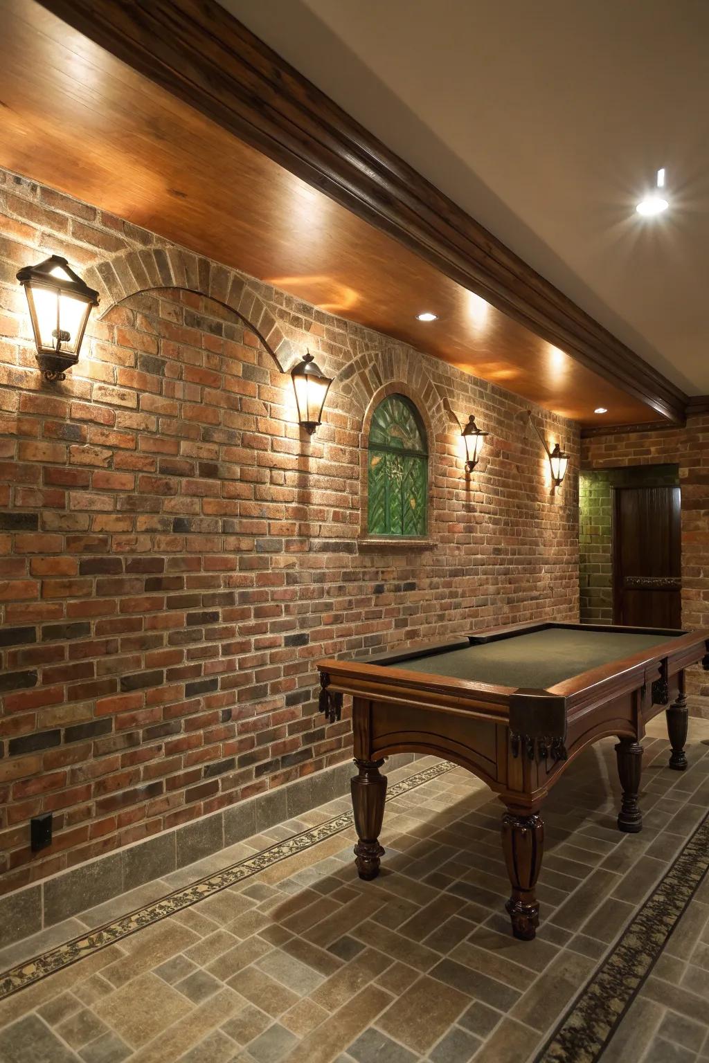 Illuminate your brick walls with strategic lighting for added drama and depth.
