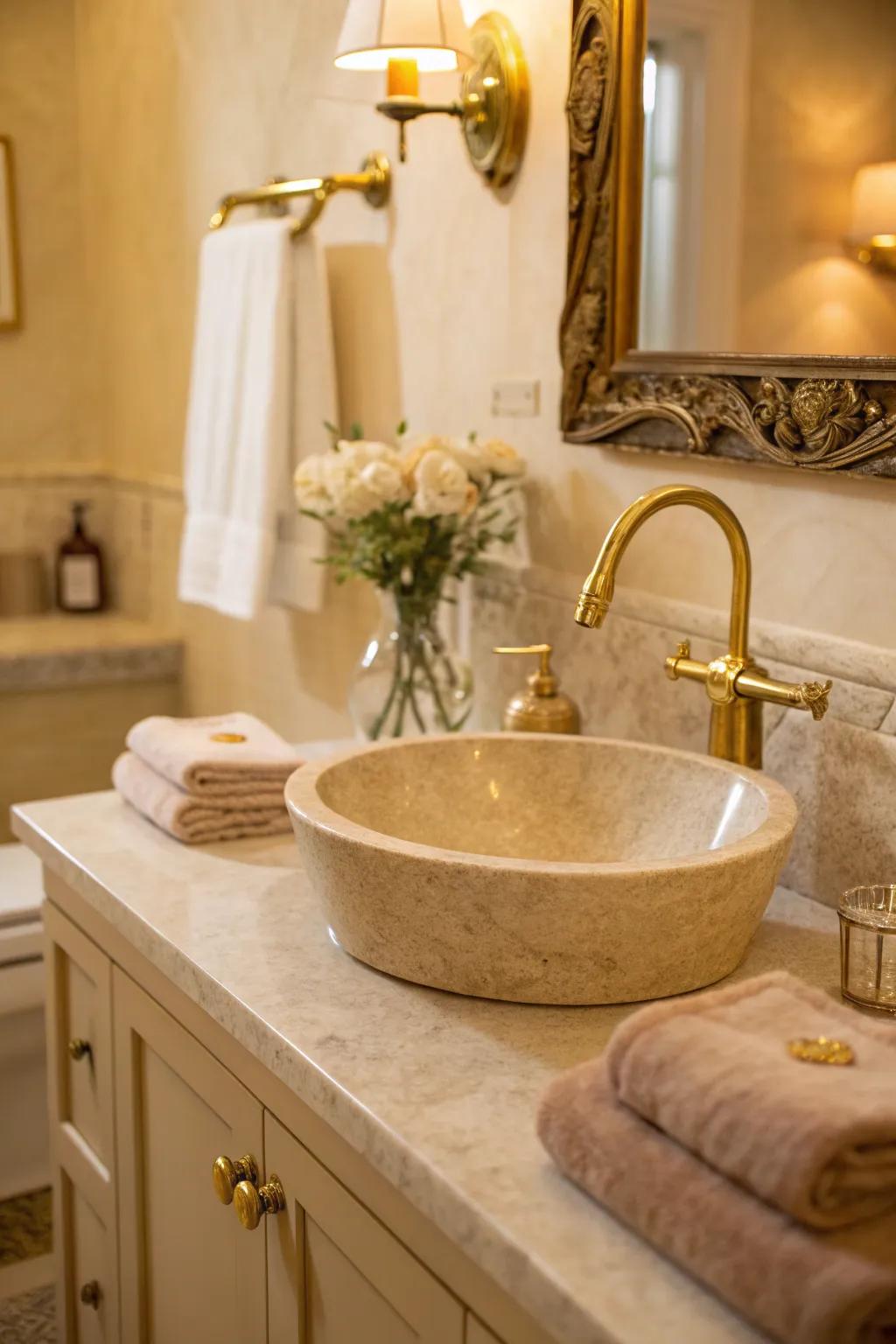 Achieve a sleek and seamless look with an integrated sink and vanity top. #MinimalistDesign #InteriorInspo