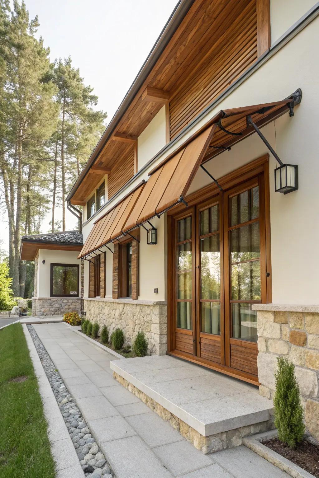 Achieve a cohesive look by matching your awnings with your home's design.