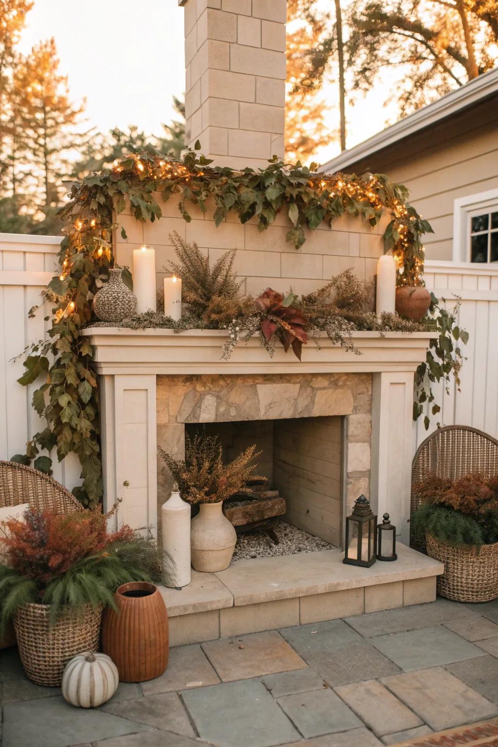 Seasonal decor keeps your outdoor mantel vibrant and in tune with nature.