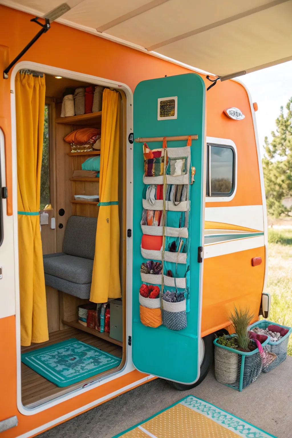 Get creative with over-the-door organizers that provide unexpected storage solutions.